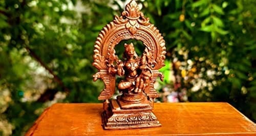 Searchers Paradise - Copper Idols Lakshmi Hayagiriva with Prabhavalli ,3.3 inches, Copper Handmade 146 Grams, Patina Antique Finish, Pack of 1 Piece
