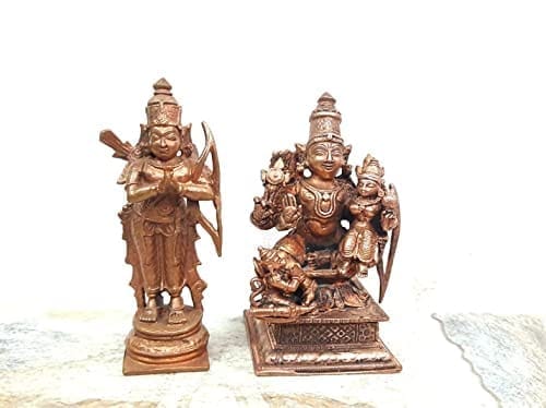 Searchers Paradise - Copper Idols Ram Darbar 3.5 inches, Copper Handmade 575 Grams, Patina Antique Finish, Pack of 1 Piece