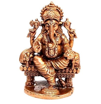 Searchers Paradise - Copper Idols Ganesh with Prabhavalli,  2.5 inches, Copper Handmade 160 Grams, Patina Antique Finish, Pack of 1 Piece