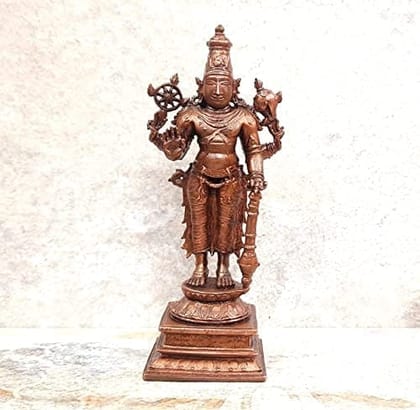 Searchers Paradise - Copper Idols Maha Vishnu,5.2 inches, Copper Handmade 358 Grams, Patina Antique Finish, Pack of 1 Piece