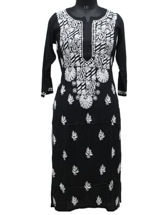 Black Ghaspatti Work Chikankari Kurti For Women & Girls