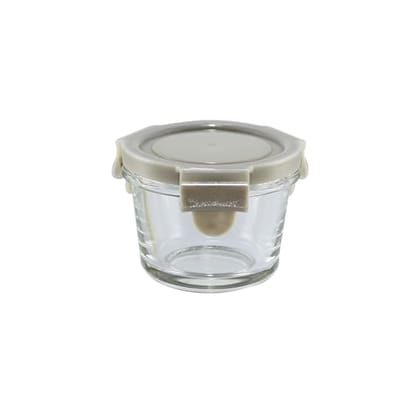 IVEO Borosilicate Glass Container, Fresh Nano | Microwave Safe Mini Food Container | Lunch Box | for Carrying and Storing Food | Air Tight | Leak Proof Food Storage | 150 ml, Round, 1 Pc, Beige