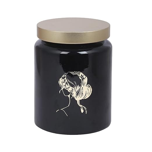 Storehaus Black Tinted Storage Jar - Metalic Lid, 590 ml capacity (Set of 1), Premium Color Coated & Printed Design Round shape container, Jar, Lead free Glass, Food Grade Glass, Truly Air Tight