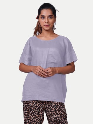 Women solid casual Violet Linen Tops