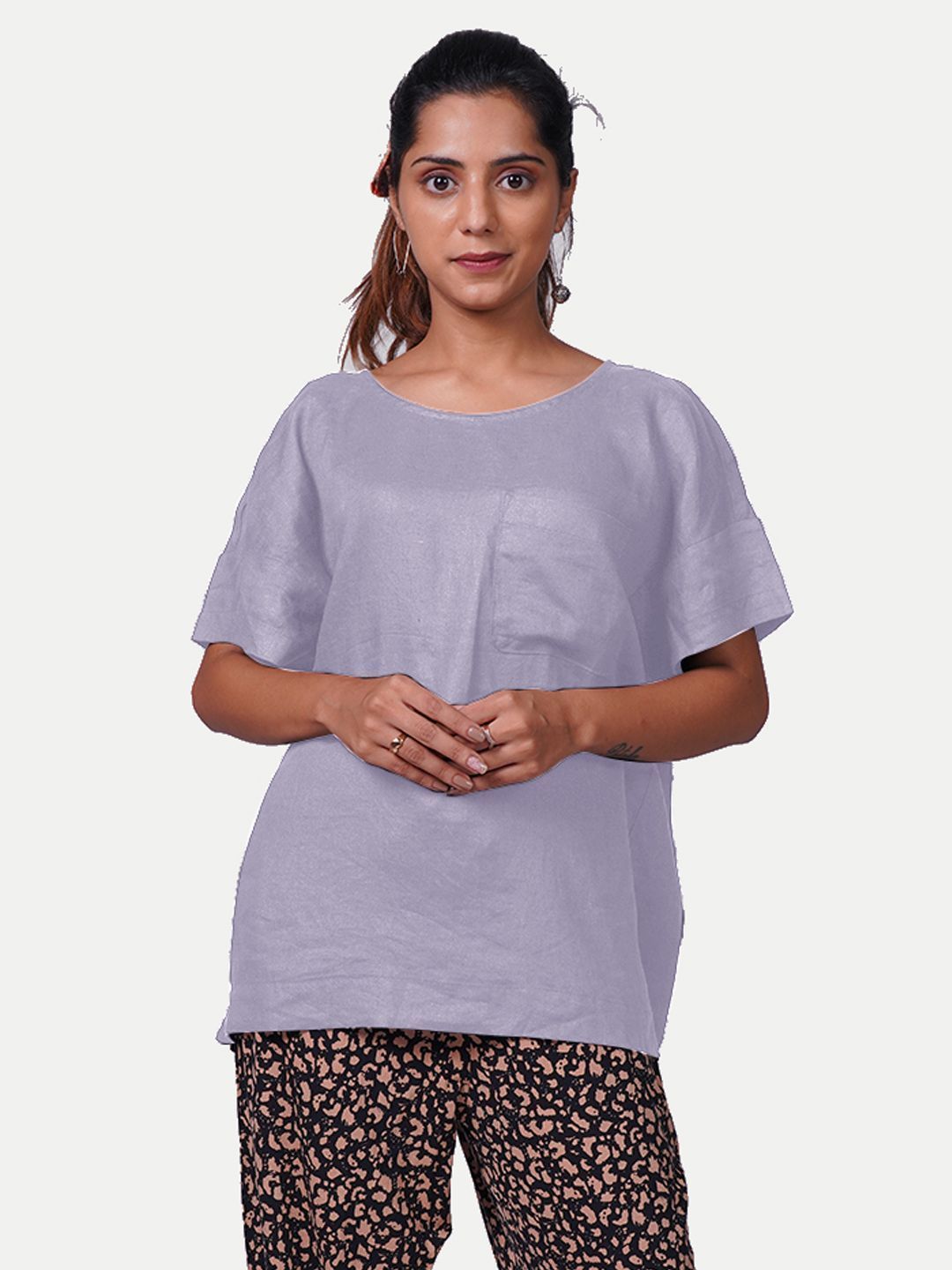 Women solid casual Violet Linen Tops