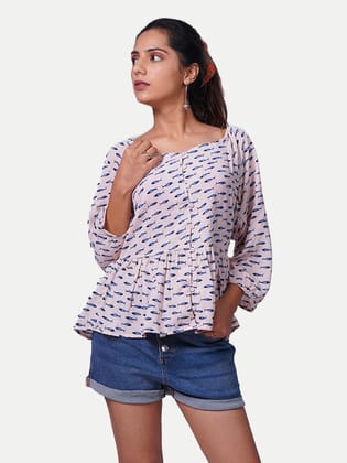 Women Light Pink Printed Peplum Top