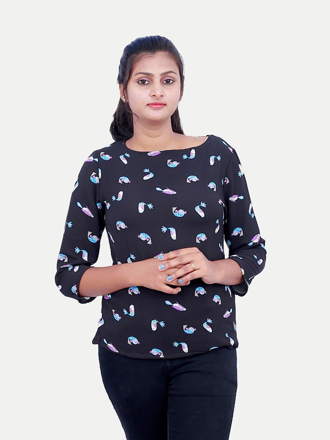 Women Navy Floral Printed Blouse