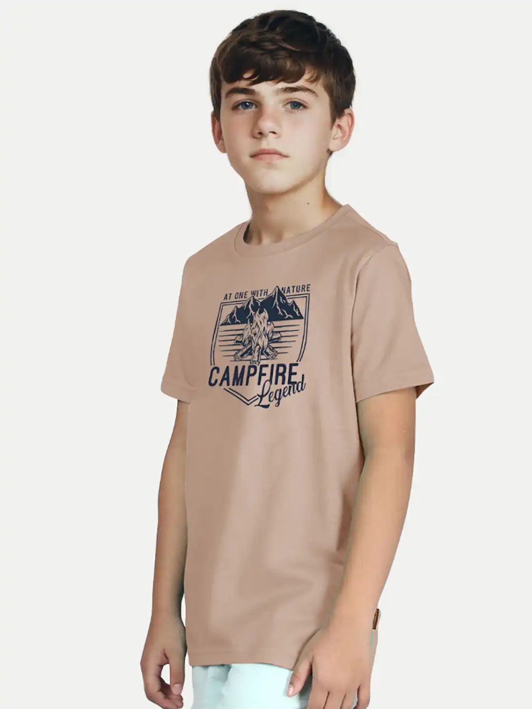 Teen Boys Beige Graphic Print T-Shirt