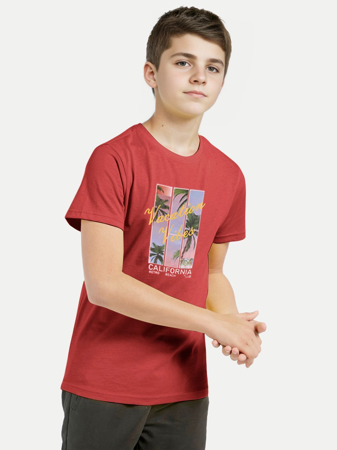 Teen Boys Deep-Red Graphic Print T-Shirt