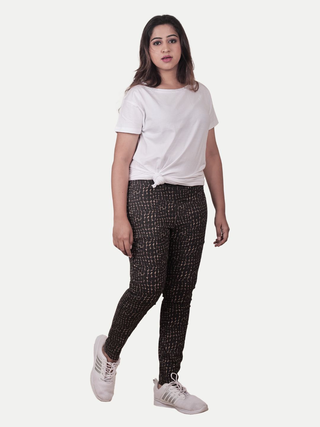 women Textured woven Leggings-Black  Colour