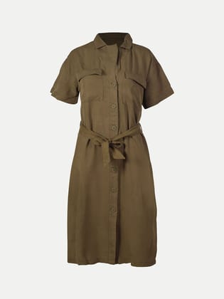 Women Olive Solid long Woven Dress