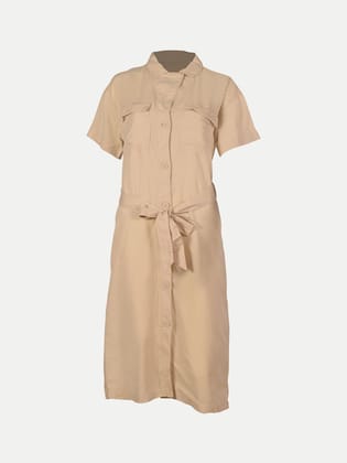 Women Cream Solid long Woven Dress