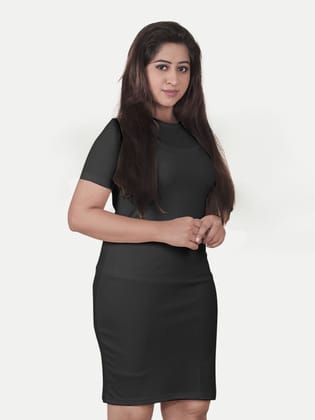 Women Solid Long knit Dress- Black Colour