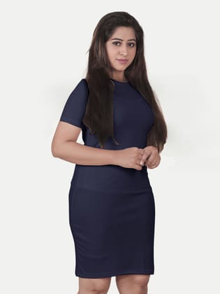 Women Solid Long knit Dress - Navy Colour