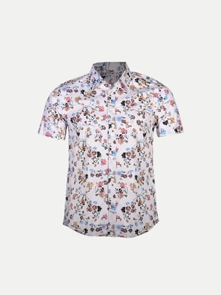 Men Casual White Floral Printed woven shirt
