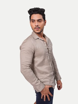 Men Solid beige Cotton formal Full Sleeve Shirt