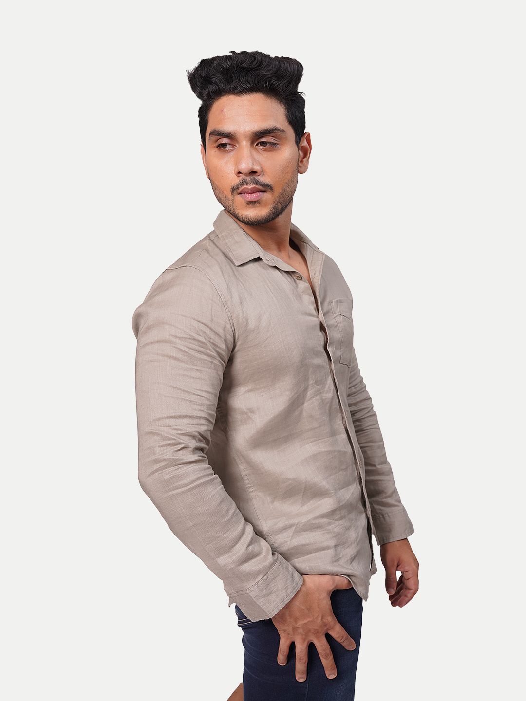 Men Solid beige Cotton formal Full Sleeve Shirt