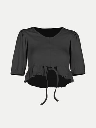 Women Black Knitted Ribbed Tops