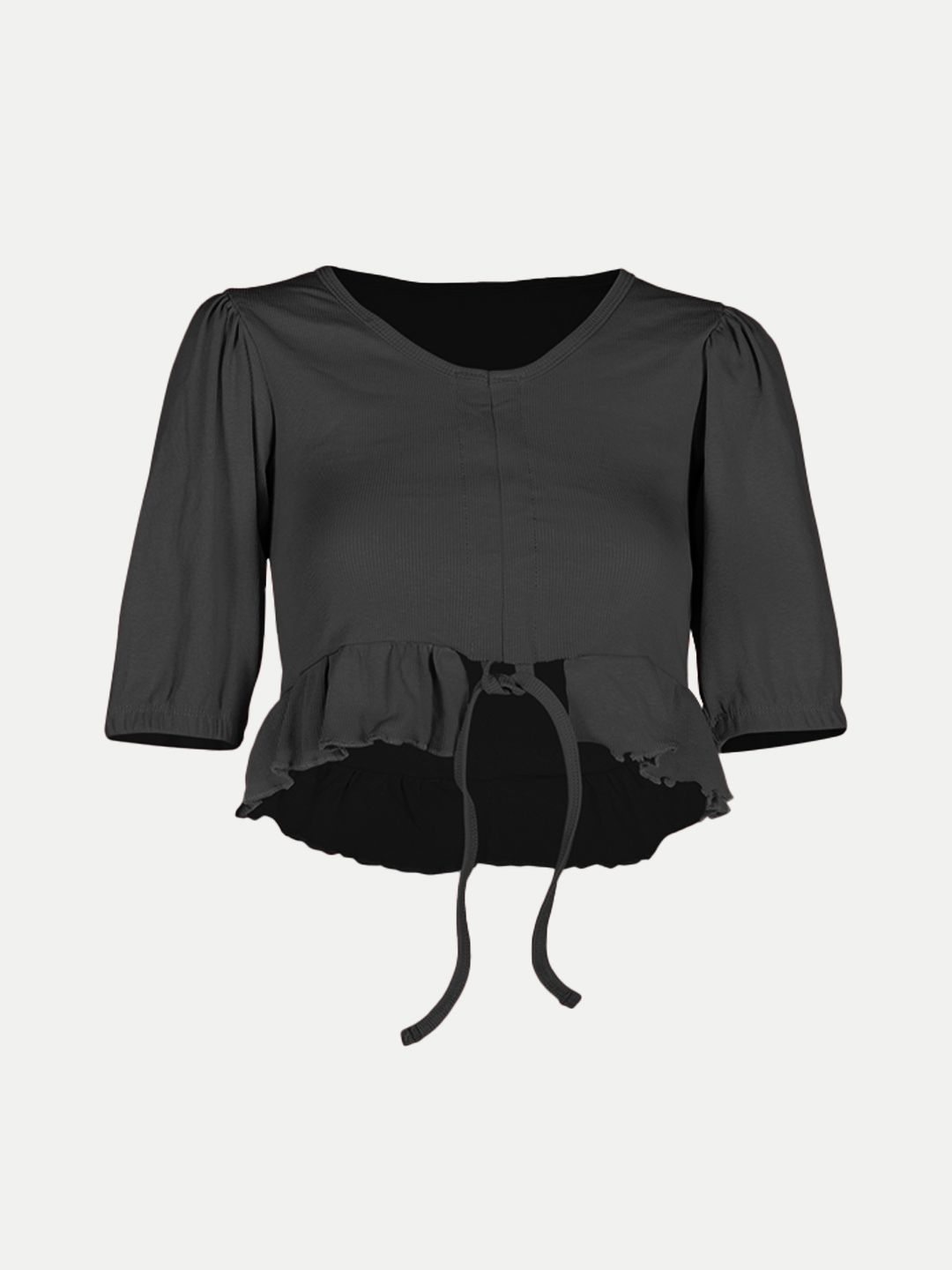 Women Black Knitted Ribbed Tops