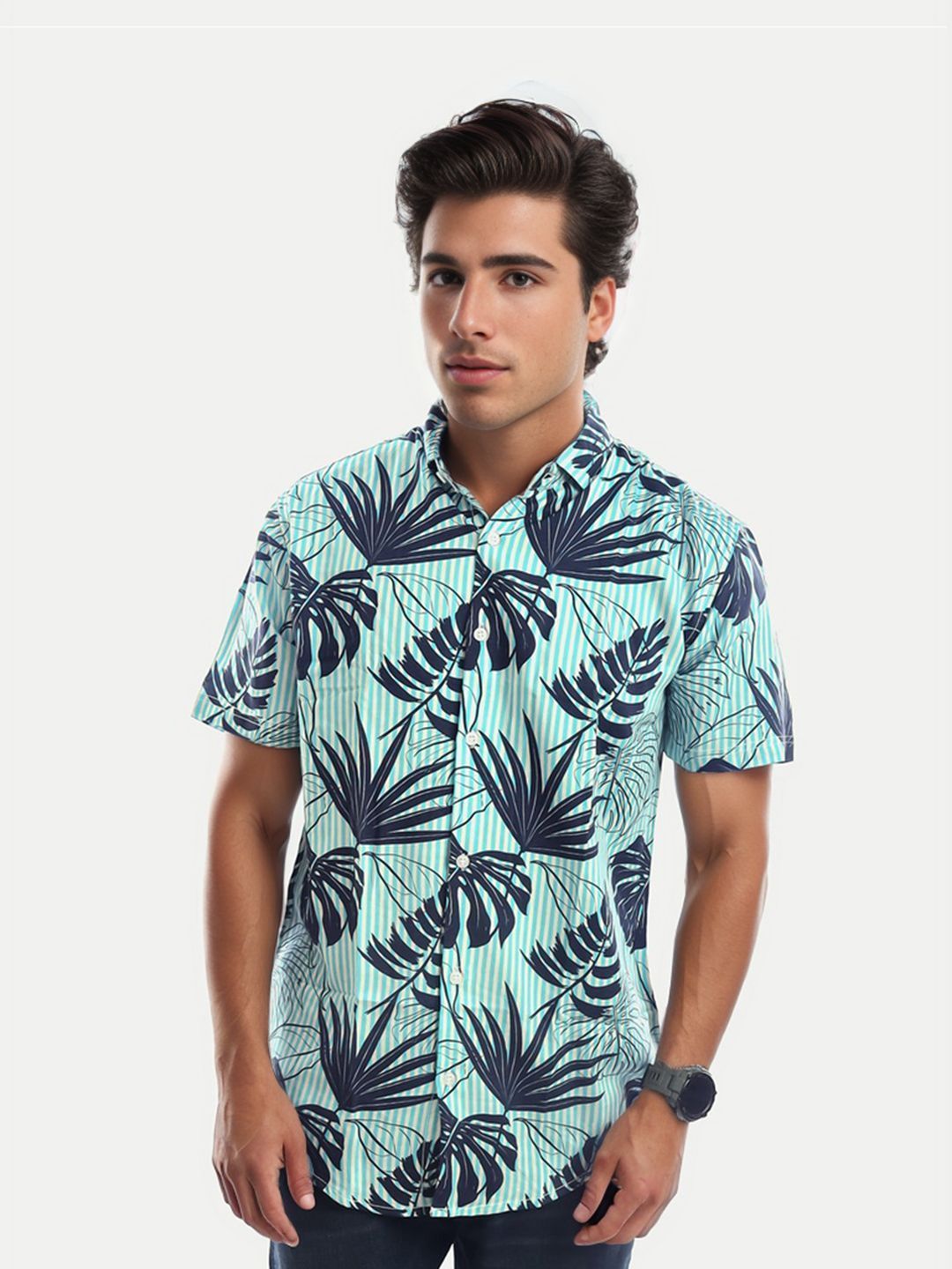 Men Sea Green All-Over printed Comfortable Cotton shirt