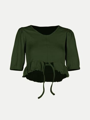 Women Olive Knitted Ribbed Tops