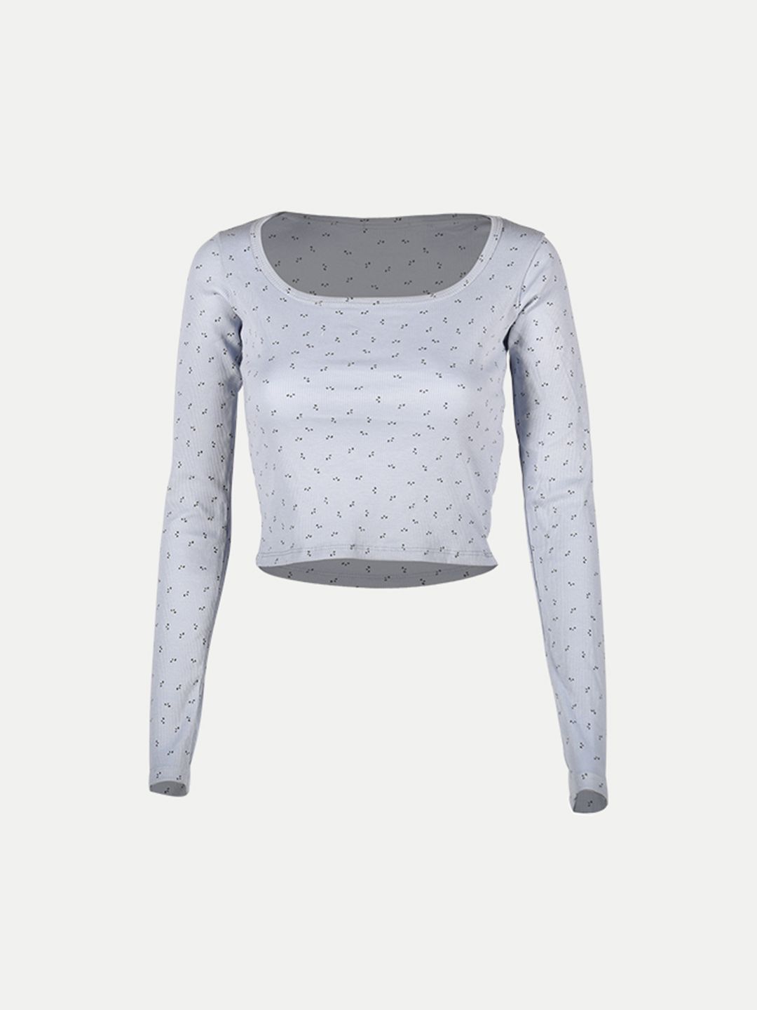 Women Light Blue All Over Printed cropped Full Sleeve T shirts