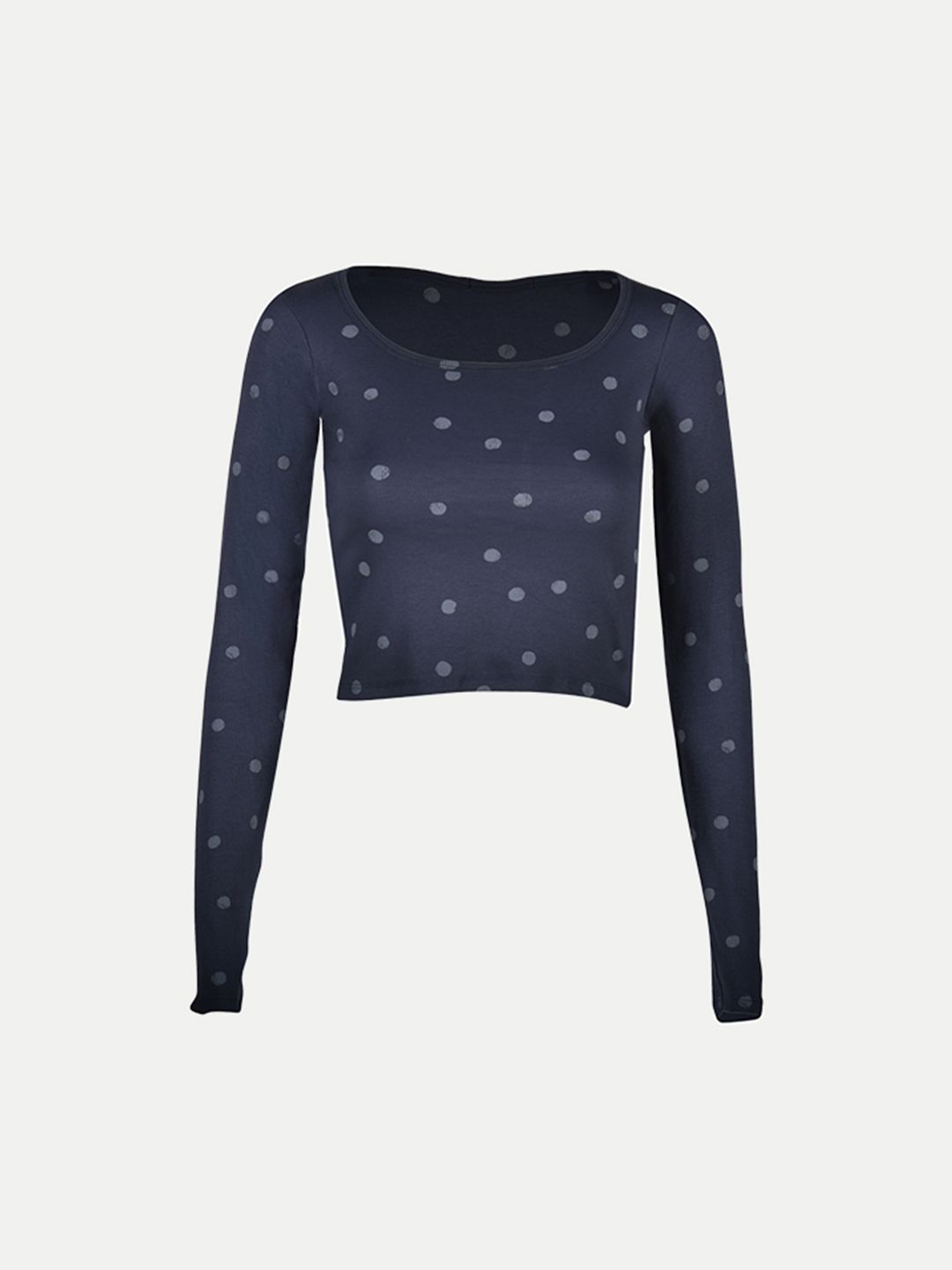 Women French Blue All Over Printed cropped Full Sleeve T shirts