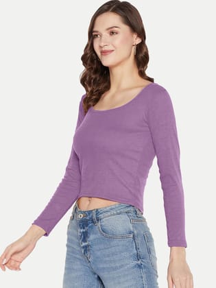 Women Ribbed Front Cut Out Full Sleeve Top