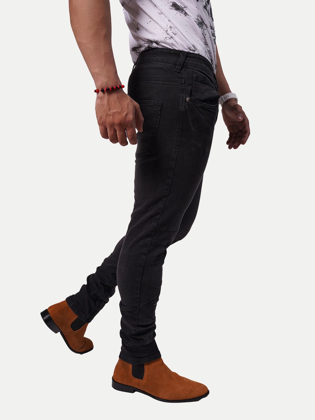 Men Black Tapered Fit Mid-Rise classic Structured Jeans