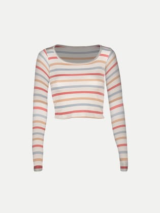 Women Multi Color Striped cropped Full Sleeve T shirts
