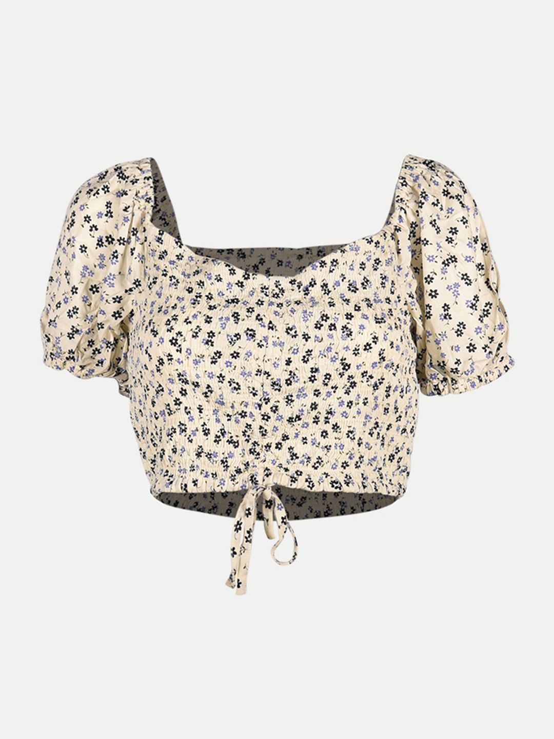 Women White Floral AOP Cropped Blouse