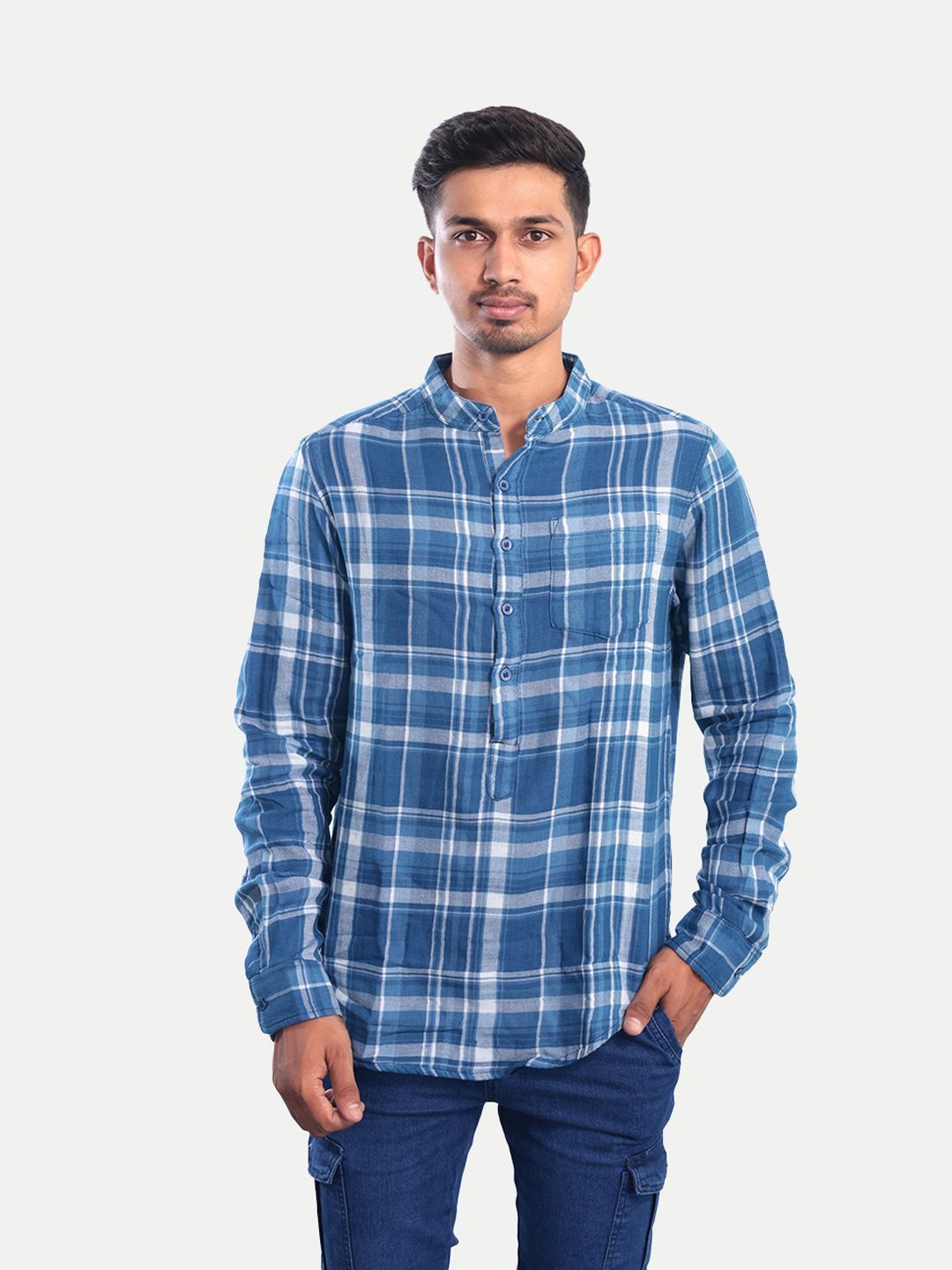 Men Hot Blue Checked Regular Fit Casual cotton Shirt