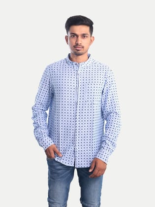Men Light Blue ditsy printed Textured Cotton Shirt
