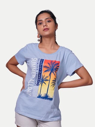 Women Printed Light Blue T-shirt