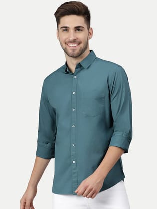 Men Solid blue Cotton formal Full Sleeve Shirt