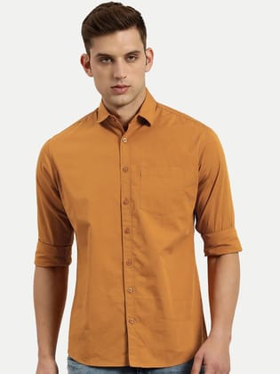 Men Solid Yellow Cotton formal Full Sleeve Shirt