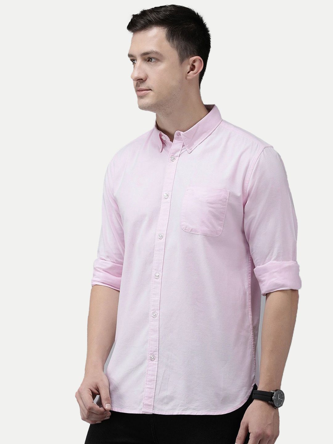 Men Solid Light Pink Cotton formal Full Sleeve Shirt