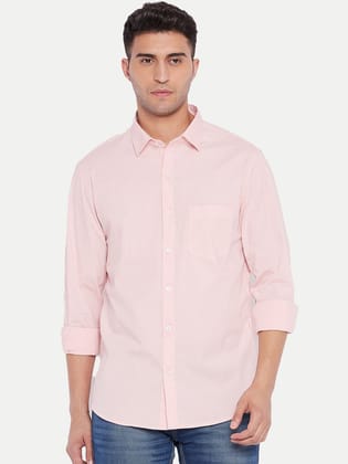 Men Solid Pink Cotton formal Full Sleeve Shirt