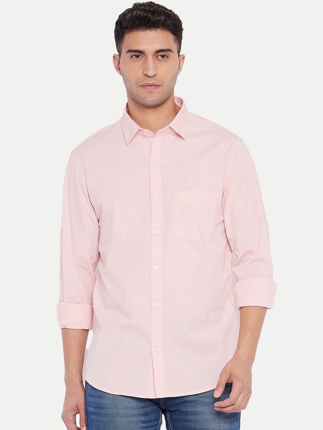 Men Solid Pink Cotton formal Full Sleeve Shirt