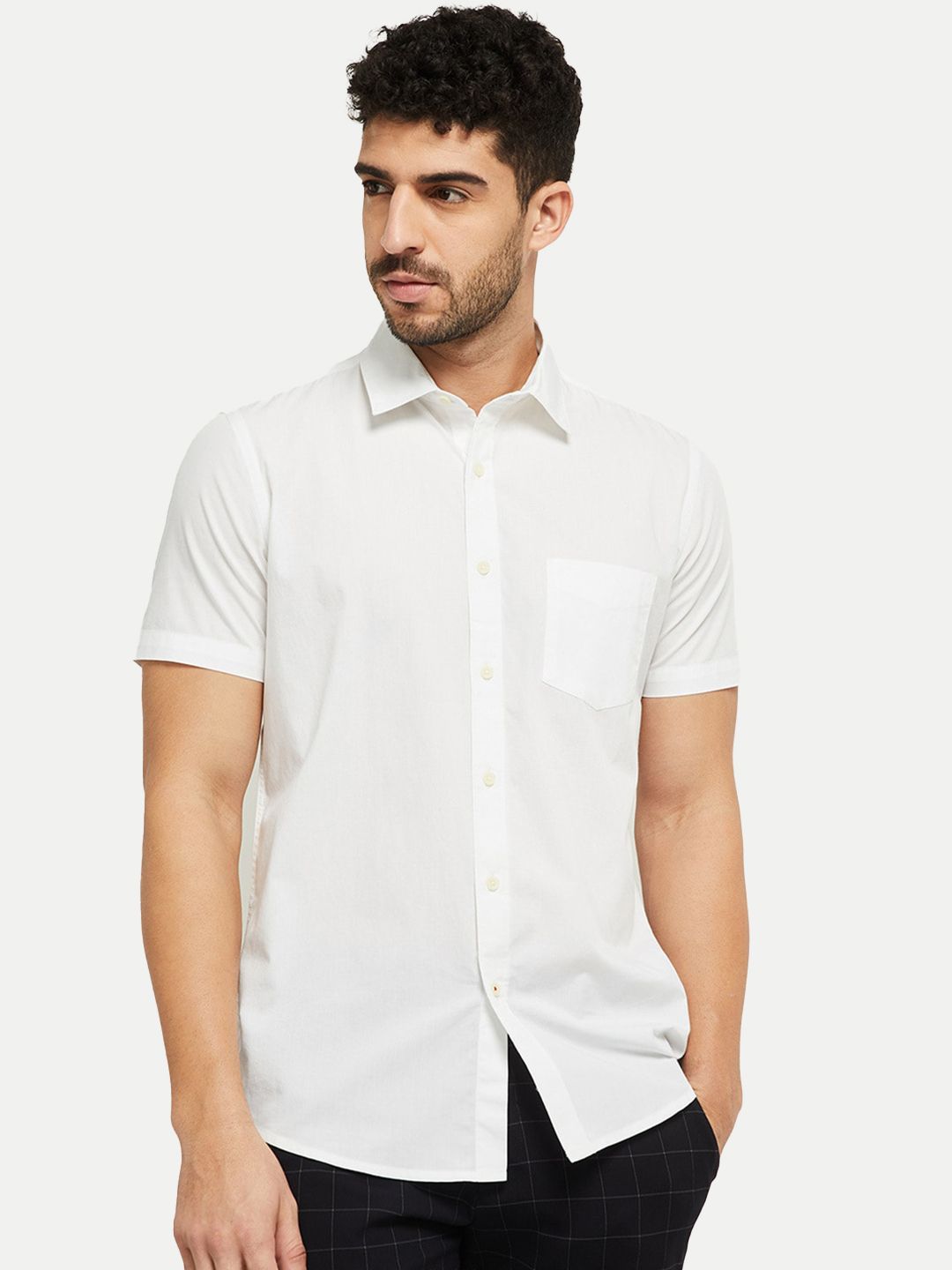 Men Solid White Cotton formal Shirt