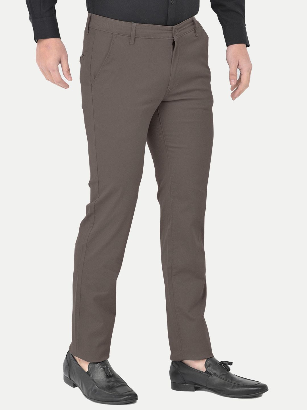 Mens Dark Grey Solid Chinos Trousers