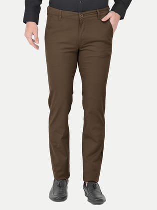 Mens Brown Solid Chinos Trousers