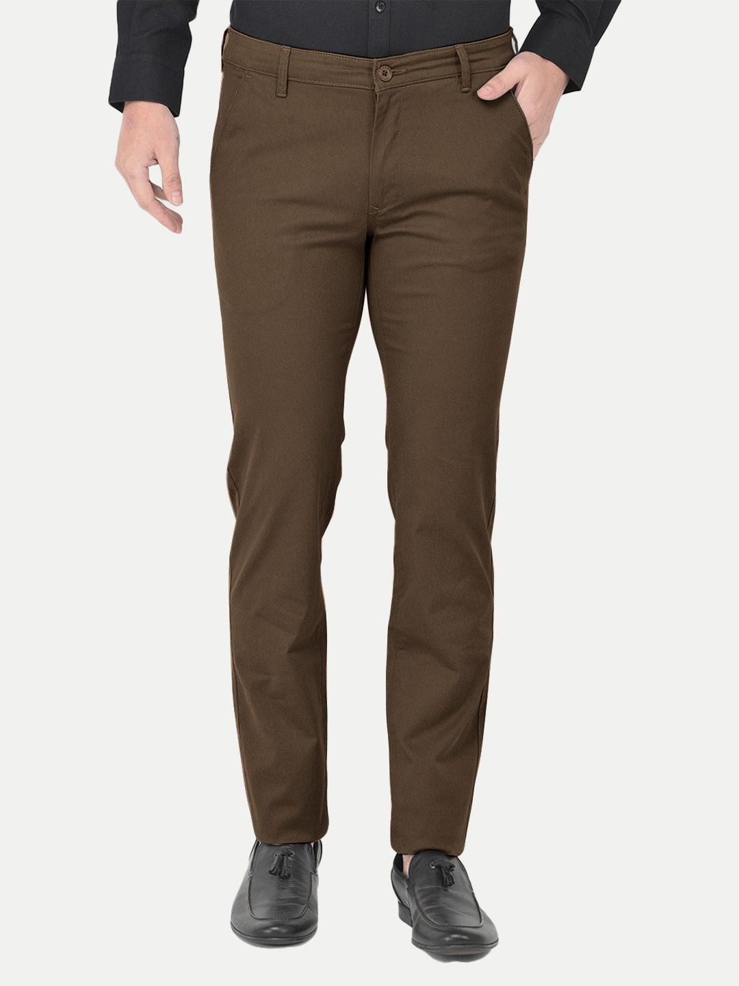 Mens Brown Solid Chinos Trousers
