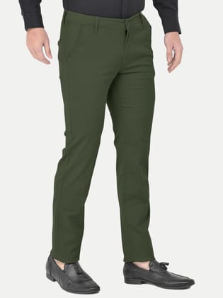 Mens Green Solid Chinos Trousers