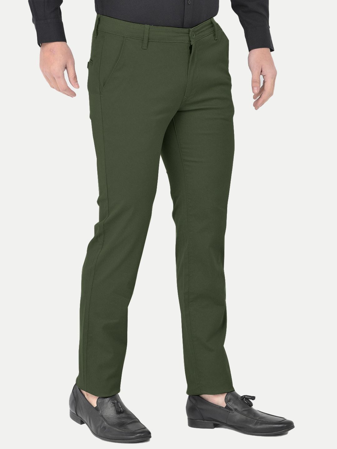 Mens Green Solid Chinos Trousers
