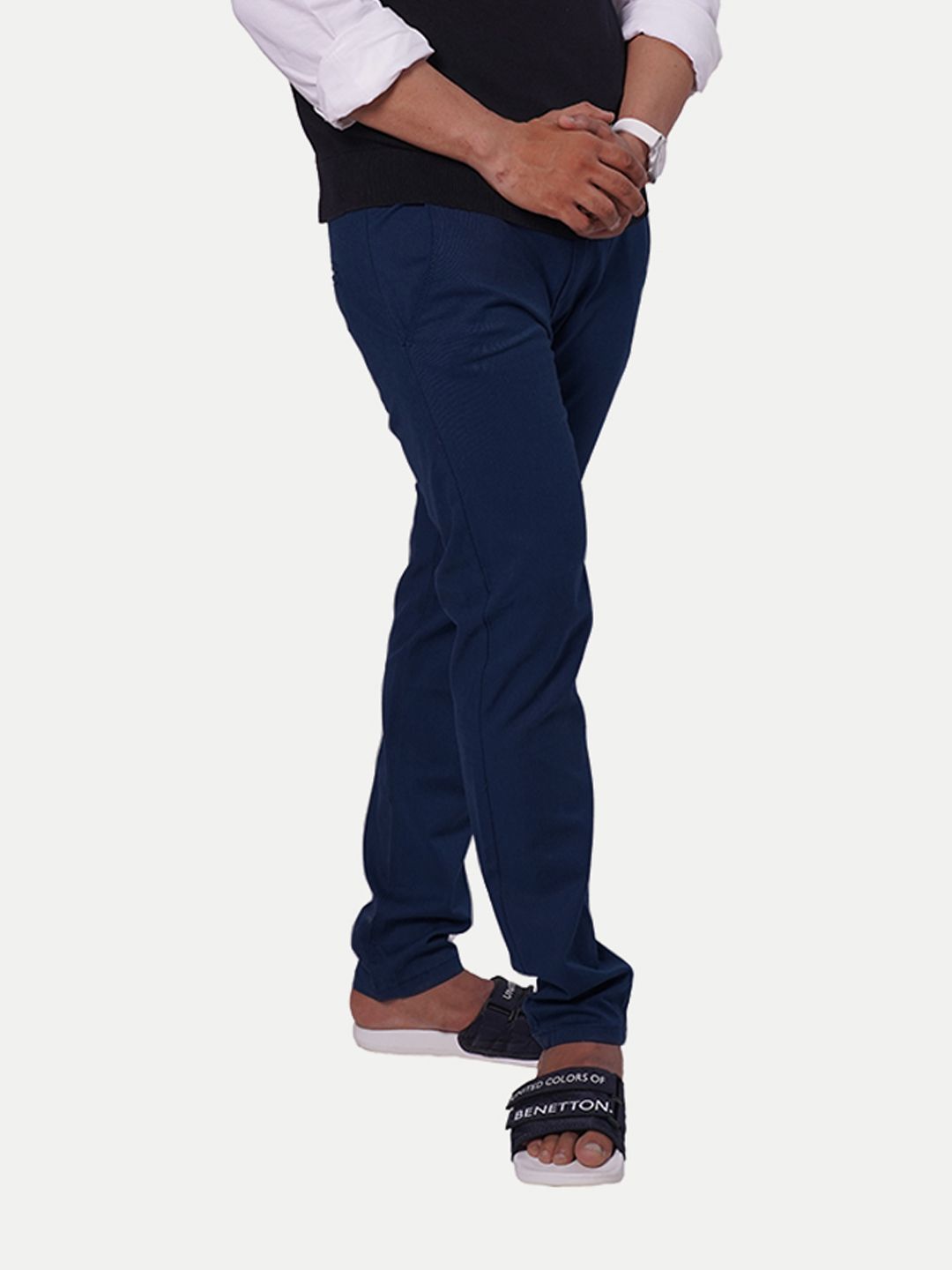 Mens Navy Solid Chinos Trousers