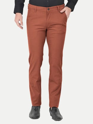 Mens Orange Solid Chinos Trousers