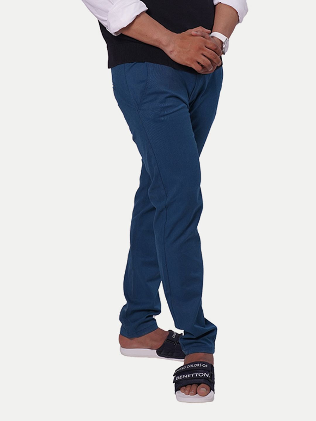 Mens Light Blue Solid Chinos Trousers