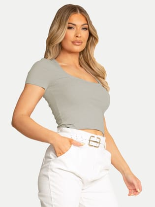 Women Light Grey cropped T shirts
