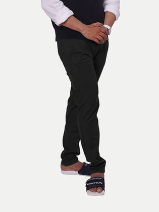 Mens Black Solid Chinos Trousers